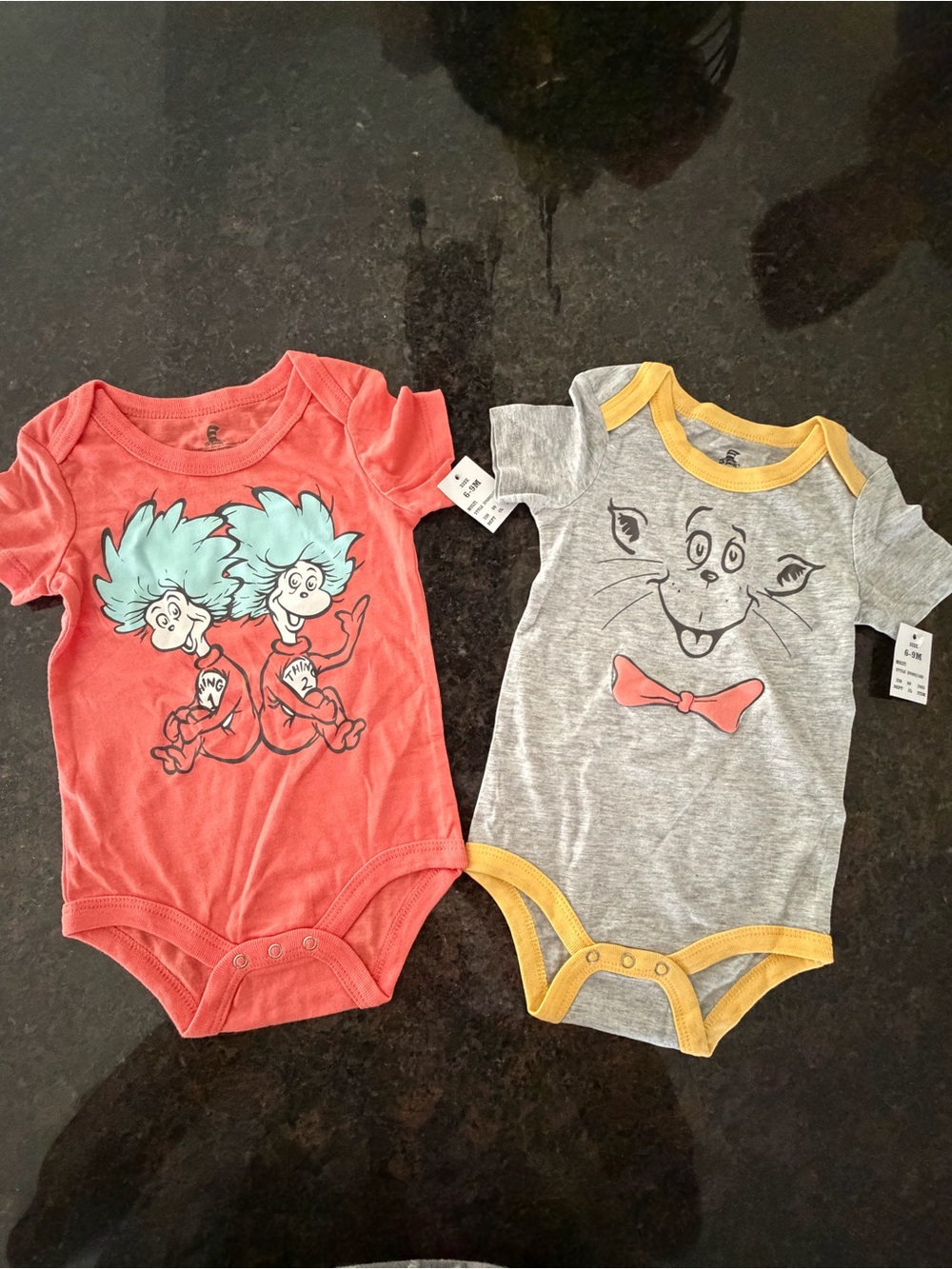 Dr. Seuss Red & Gray Twin Characters Baby Onsie Set with Yellow Trim